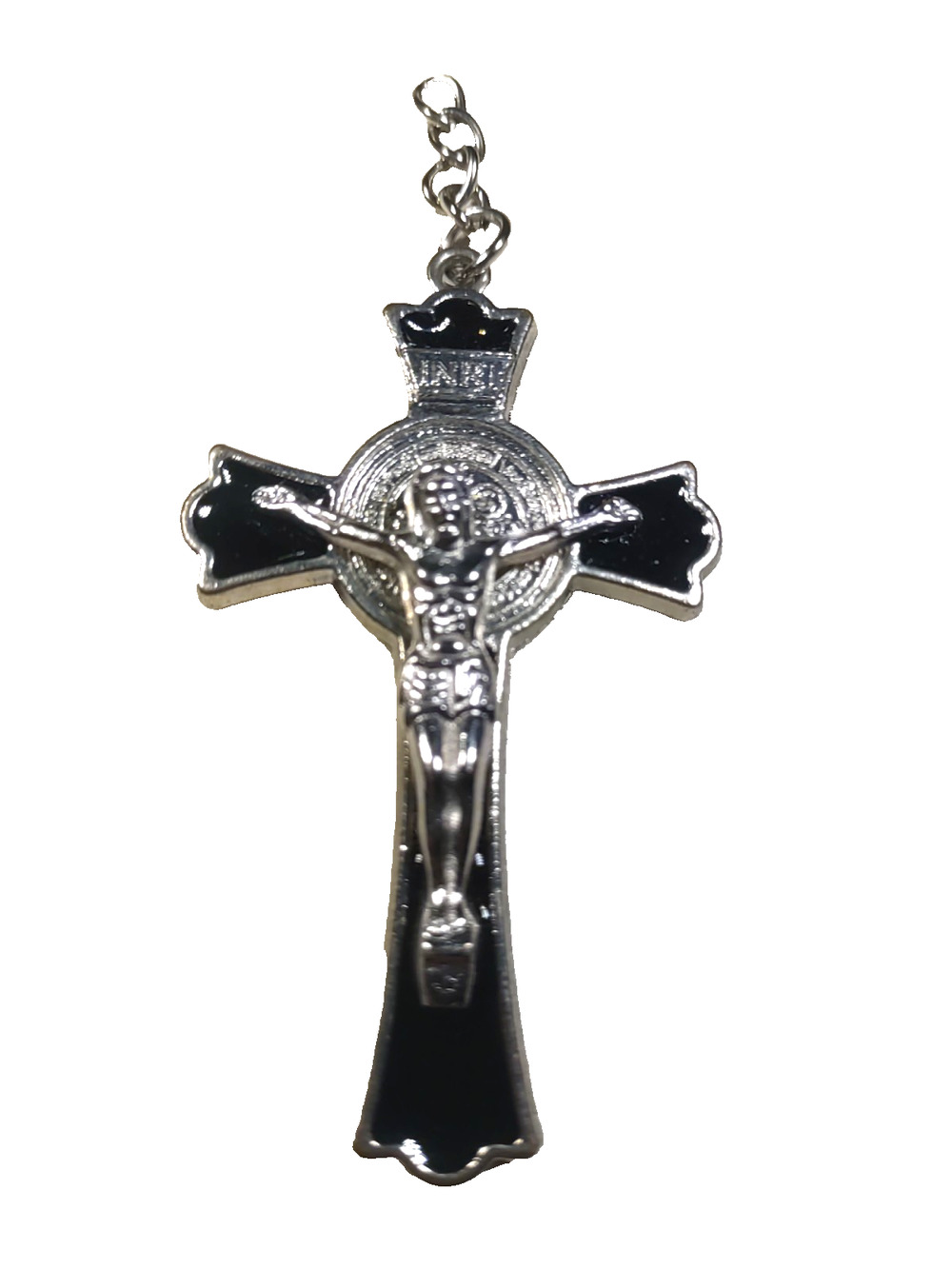 Silver Black Enamel Cross Crucifixion INRI Pendant